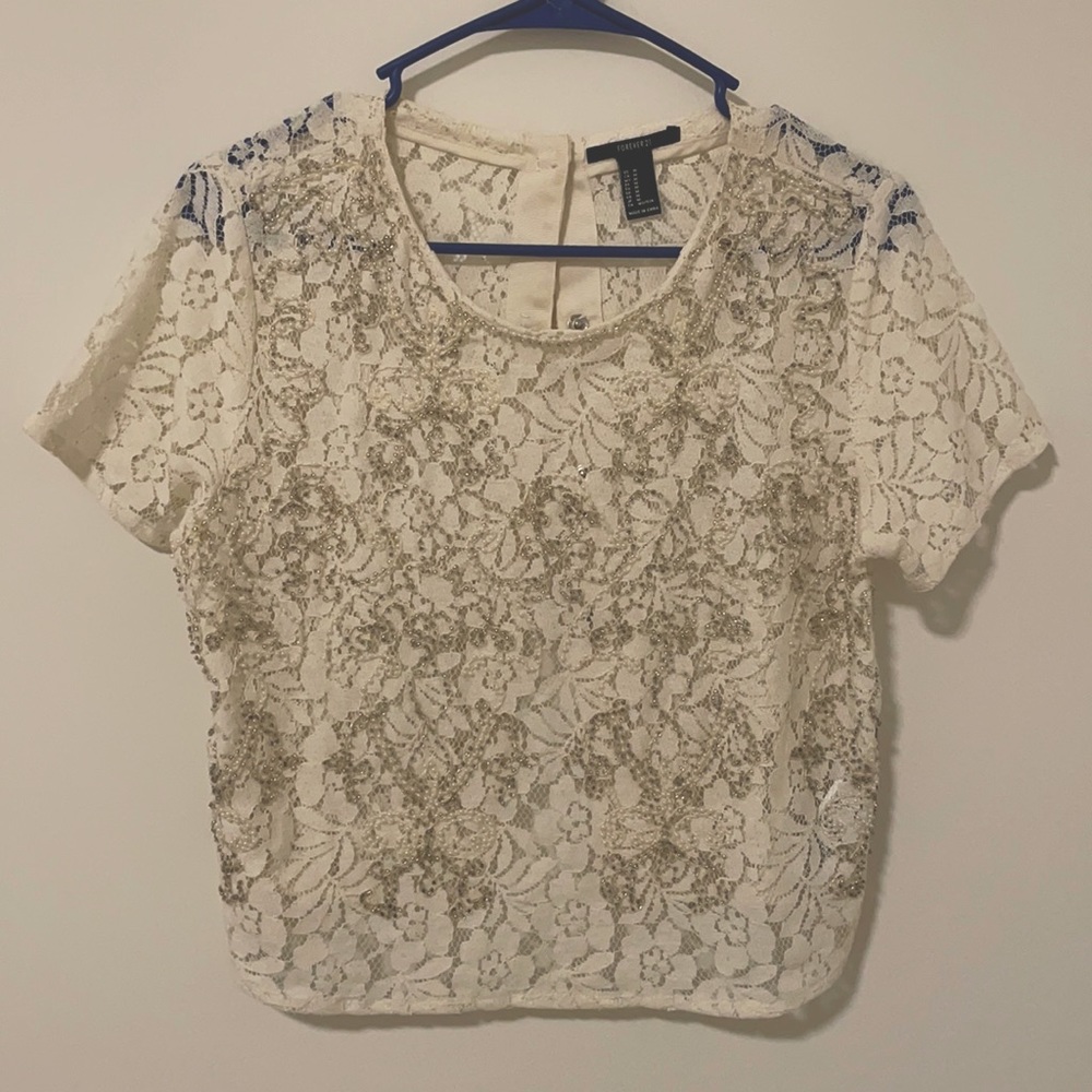 Forever 21 White Floral Top w/ an open back cut